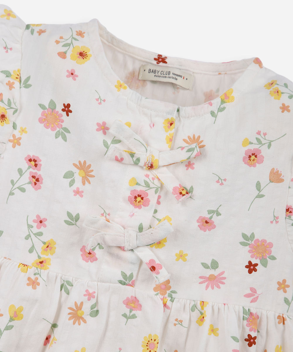 vestido infantil de algodão com laços floral colorido