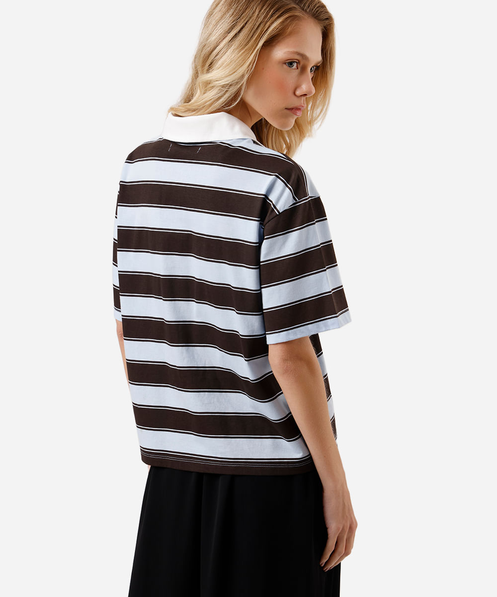 polo feminina de algodão listrada azul