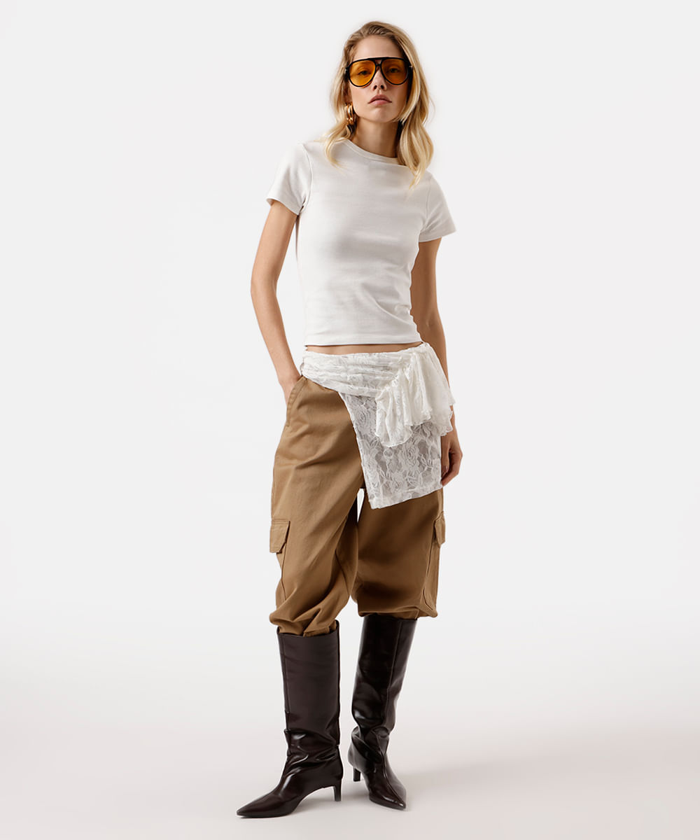 blusa baby look feminina de algodão  off white