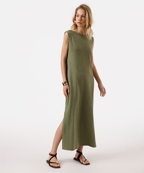 vestido longo feminino de algodão com fendas verde