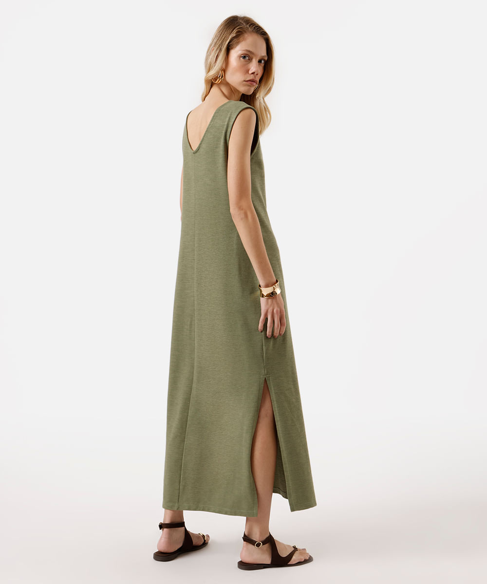 vestido longo feminino de algodão com fendas verde