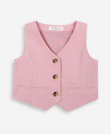 colete de alfaiataria infantil com linho rosa