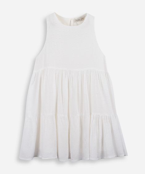 vestido infantil de viscose com recortes texturizado off white