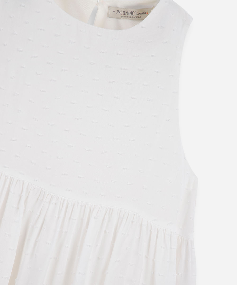 vestido infantil de viscose com recortes texturizado off white