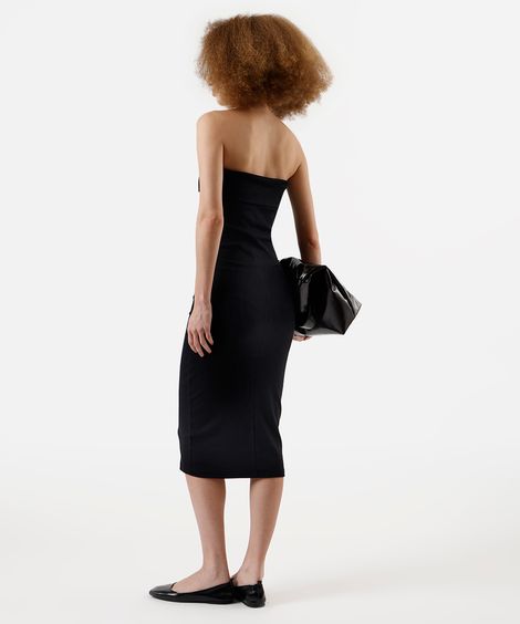 vestido midi sem alça feminino de algodão canelado preto