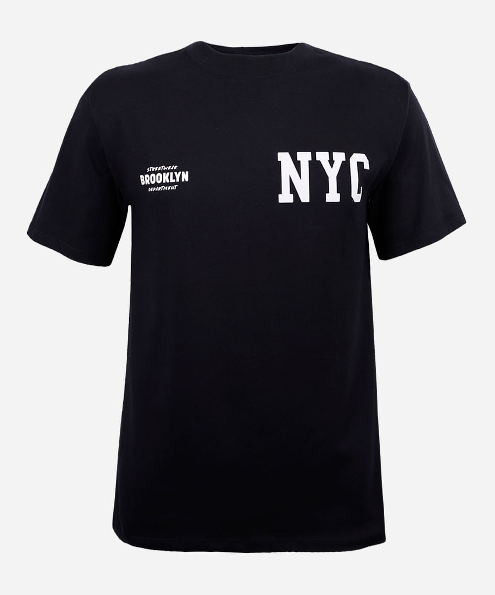 camiseta juvenil de algodão estampada preta