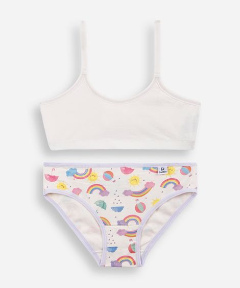 conjunto de calcinha e top infantil estampado delrio off white