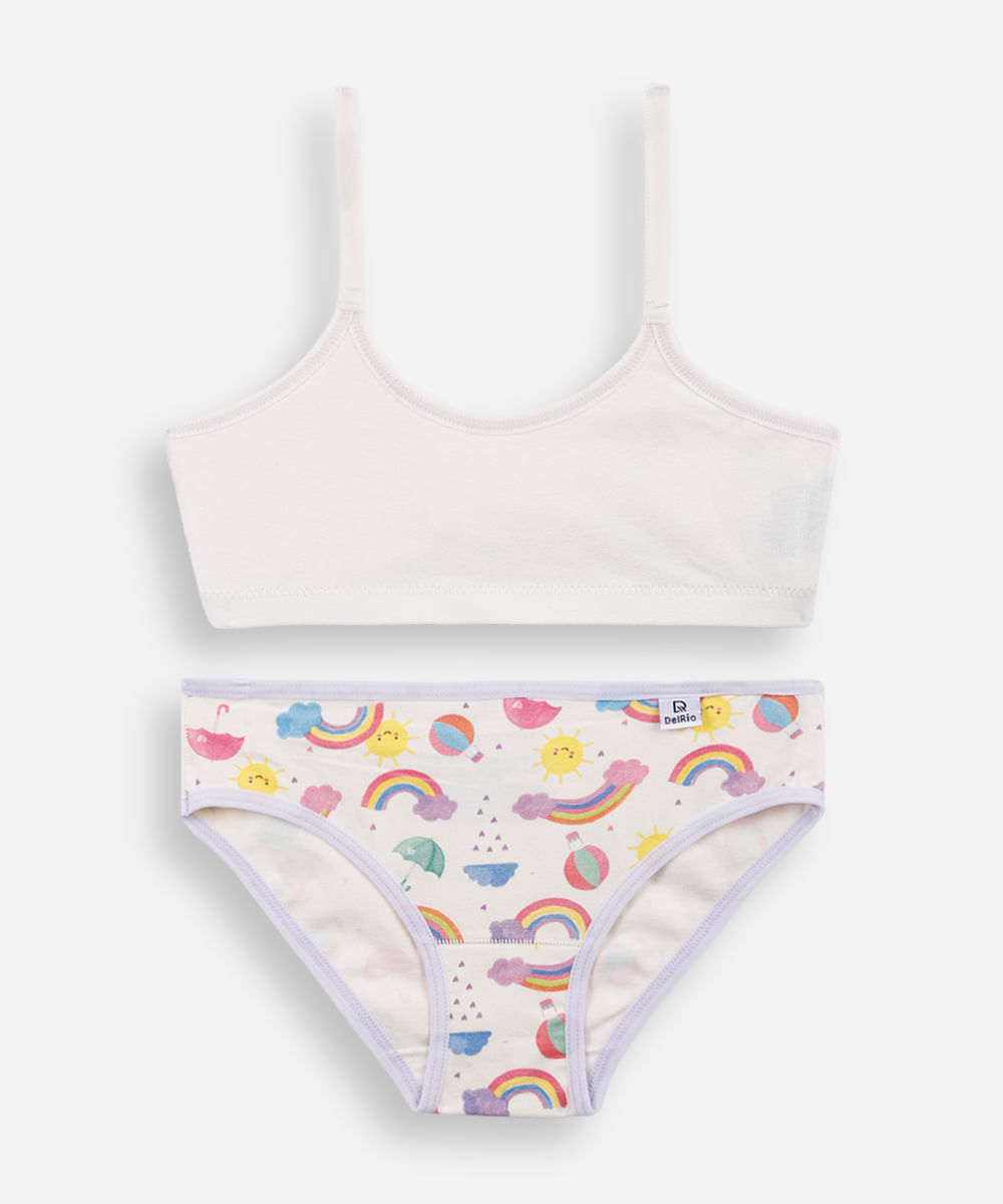 conjunto de calcinha e top infantil estampado delrio off white