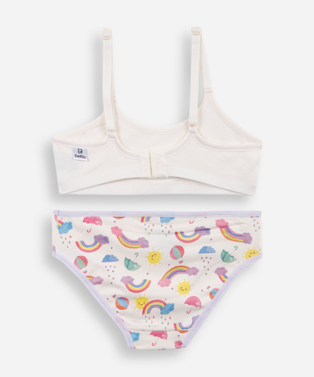 conjunto de calcinha e top infantil estampado delrio off white