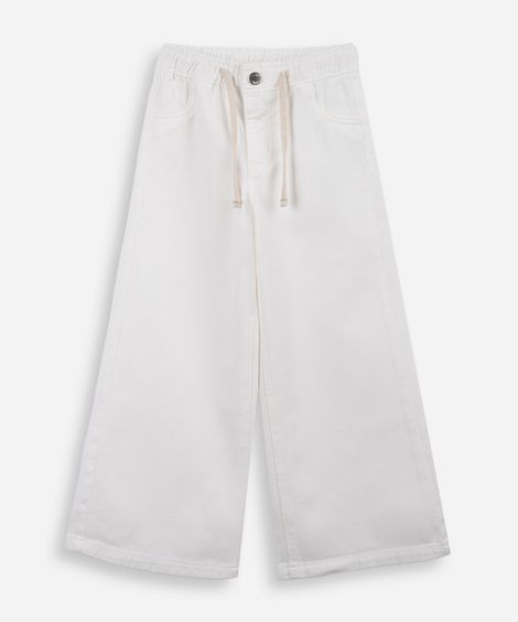 calça wide leg infantil de sarja cós elástico off white