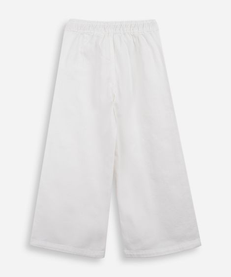 calça wide leg infantil de sarja cós elástico off white