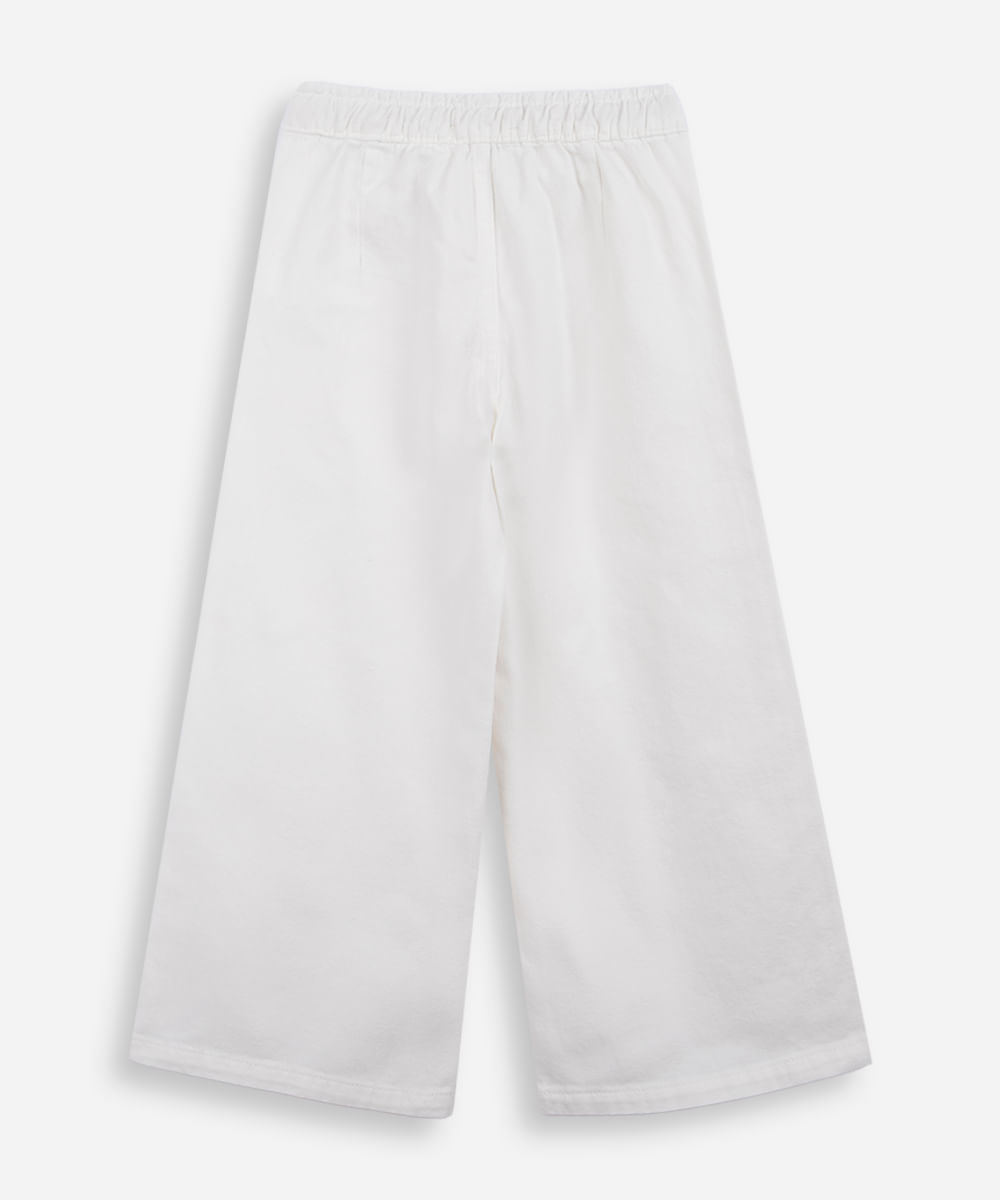 calça wide leg infantil de sarja cós elástico off white