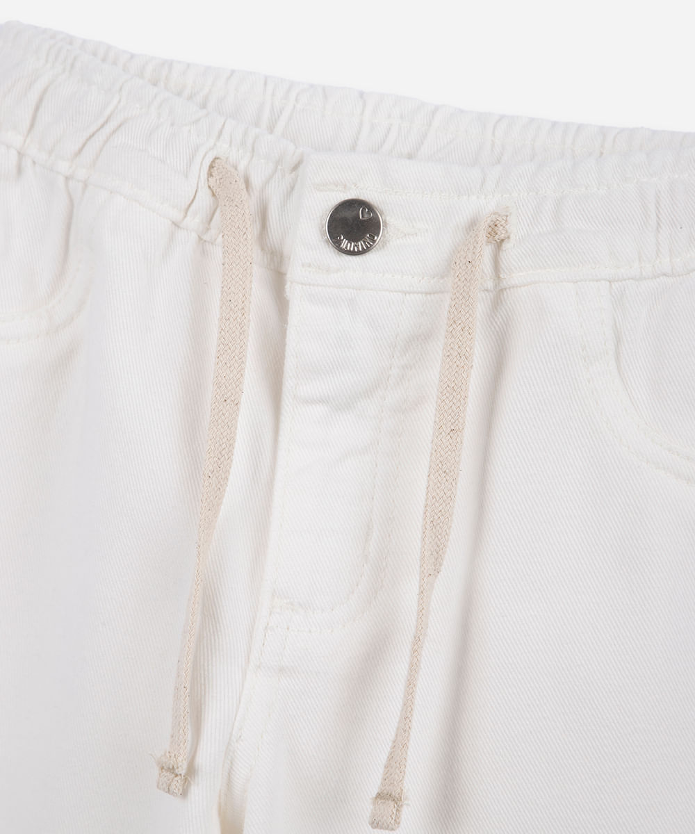 calça wide leg infantil de sarja cós elástico off white