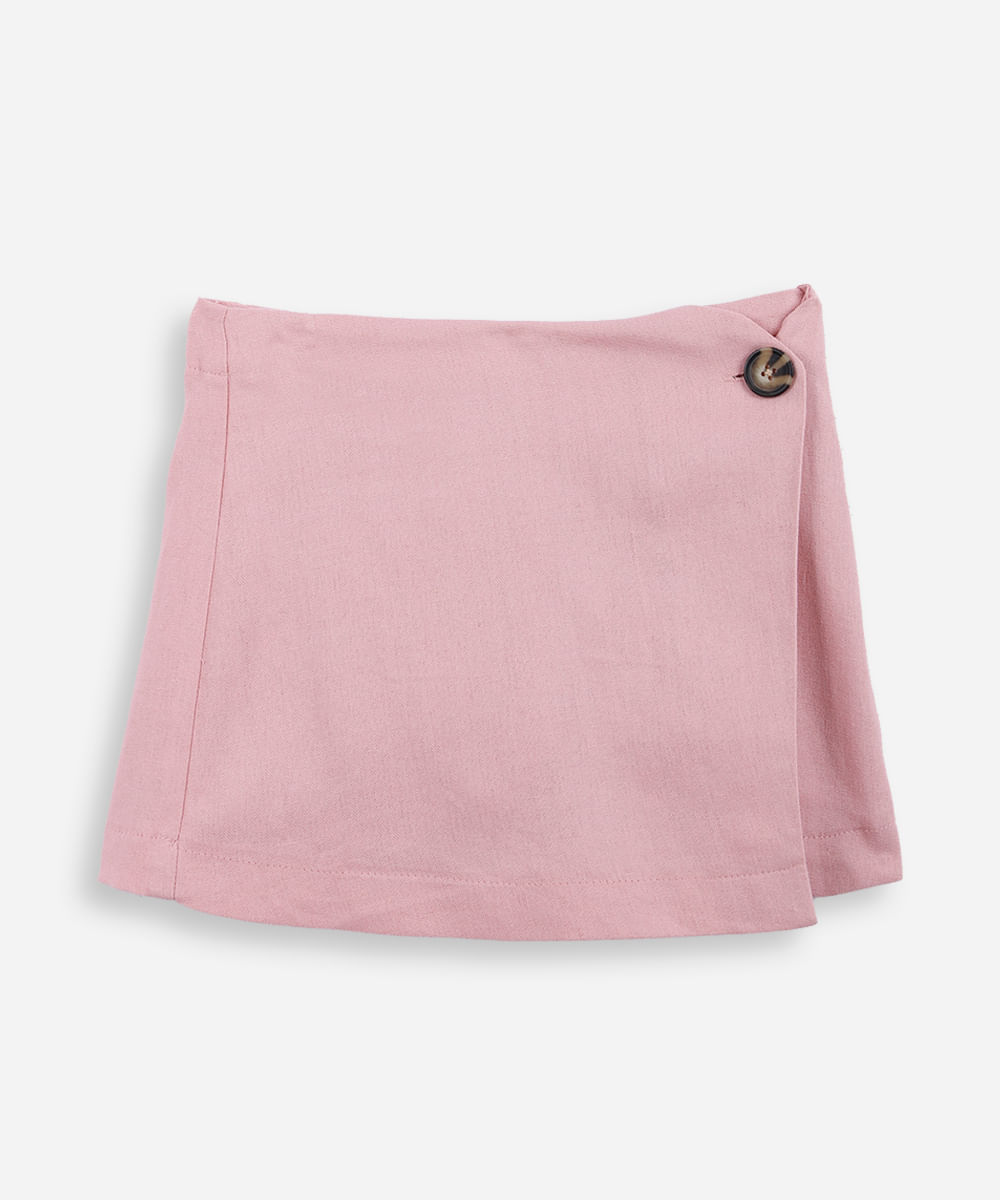 short saia infantil com linho rosa