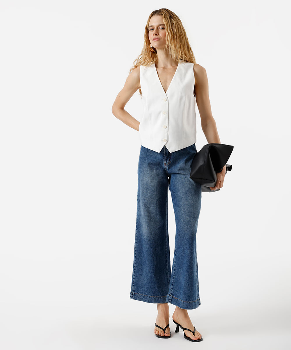 colete de alfaiataria feminino com viscose  off white