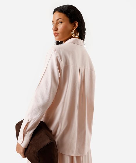 camisa feminina com linho manga longa rosa