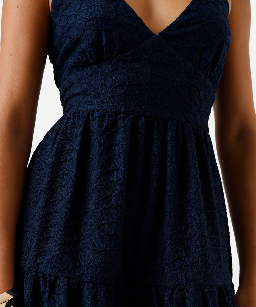 vestido midi alça fina feminino de laise com recortes azul