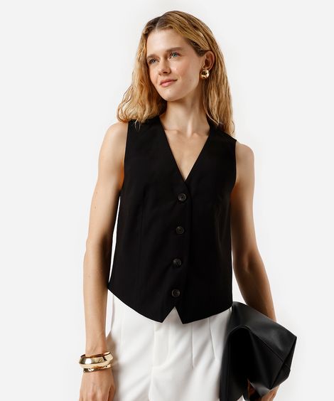 colete de alfaiataria feminino com viscose preto