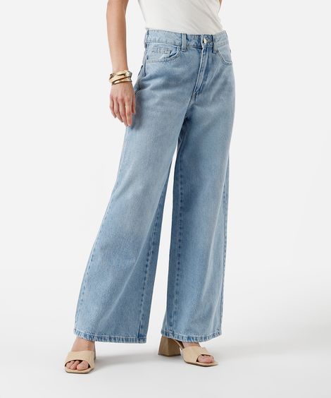 calça wide leg feminina jeans azul