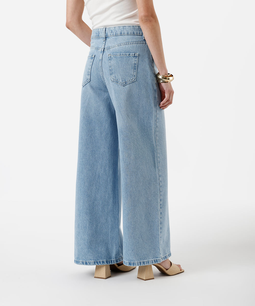 calça wide leg feminina jeans azul