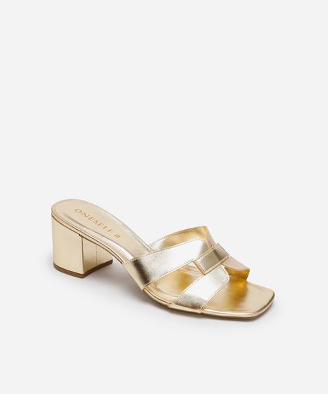 tamanco feminino com recorte oneself dourado