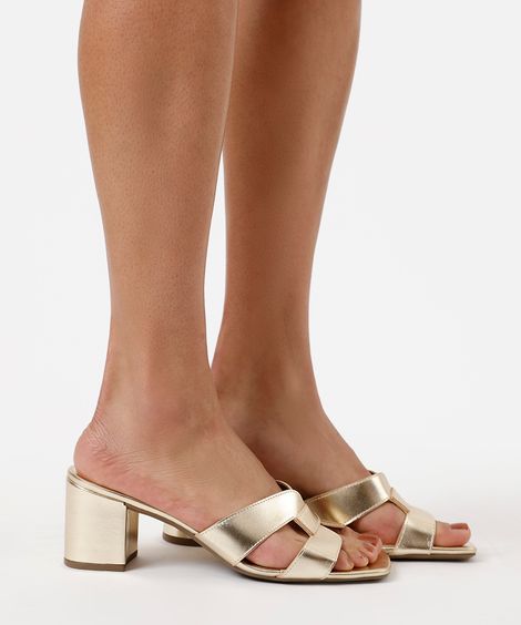 tamanco feminino com recorte oneself dourado