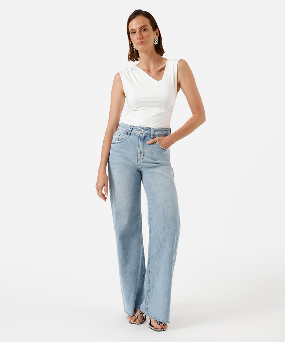 body feminino assimétrico franzido off white