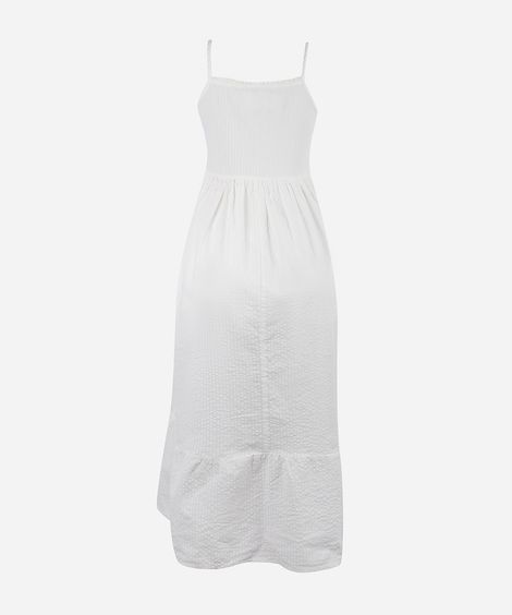 vestido midi juvenil de algodão com recorte texturizado off white