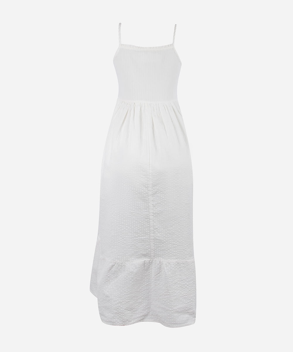 vestido midi juvenil de algodão com recorte texturizado off white