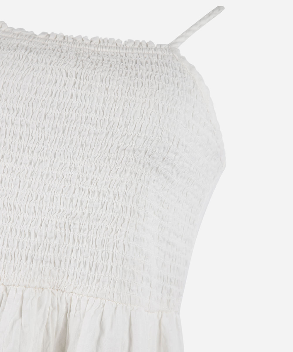 vestido midi juvenil de algodão com recorte texturizado off white