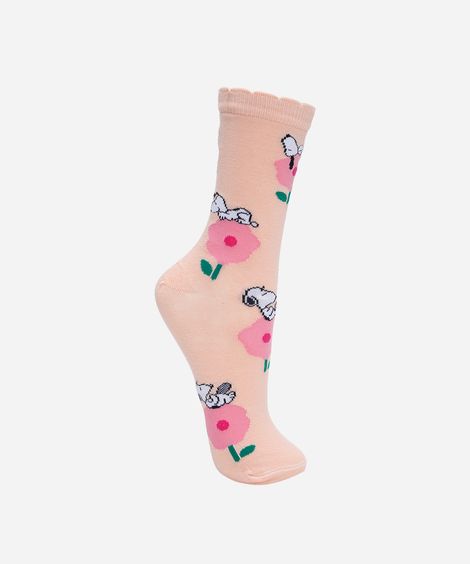 meia cano alto snoopy rosa