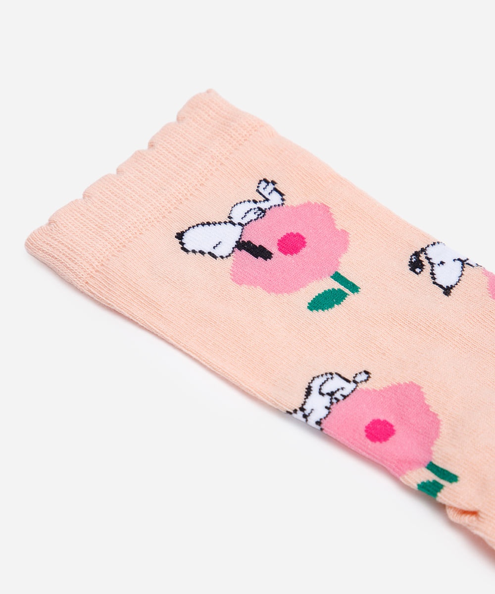 meia cano alto snoopy rosa