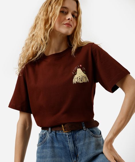 camiseta feminina de algodão estampada spacemartt marrom