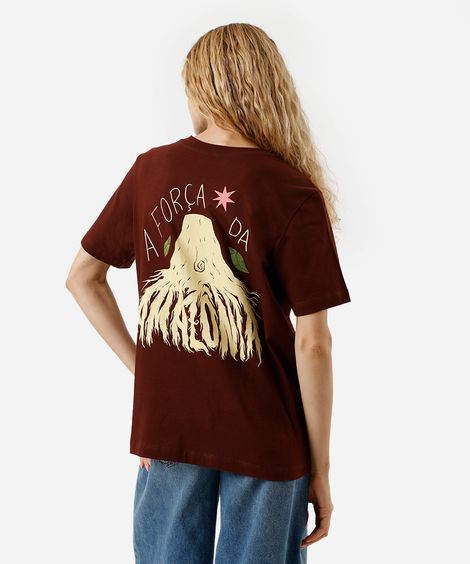 camiseta feminina de algodão estampada spacemartt marrom