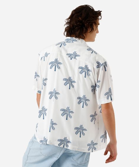 camisa masculina de viscose folhagens off white