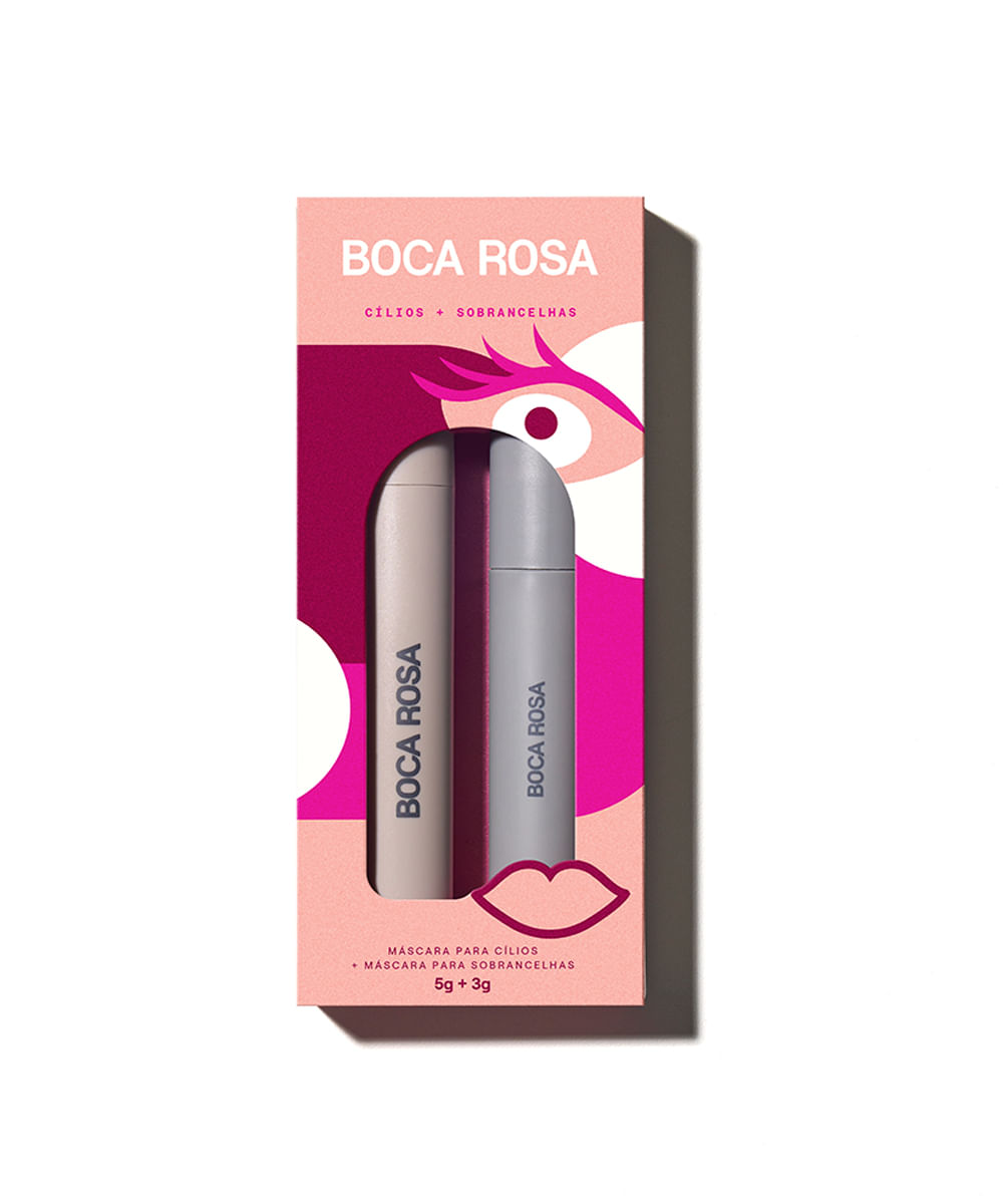 kit boca rosa máscara de cílios efeito volume e máscara para sobrancelha