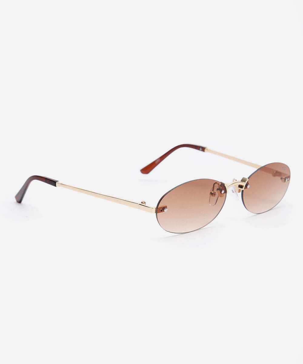 óculos de sol oval dourado