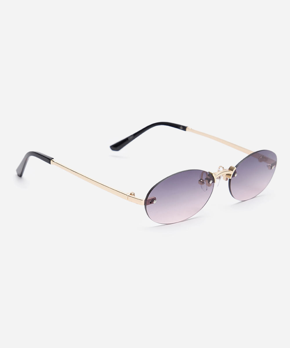óculos de sol oval dourado