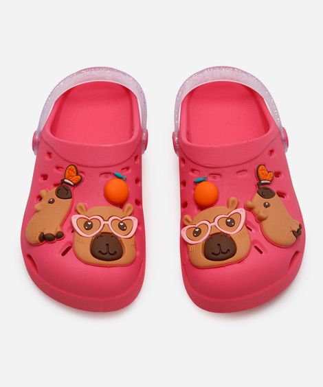 babuche infantil capivara com glitter rosa