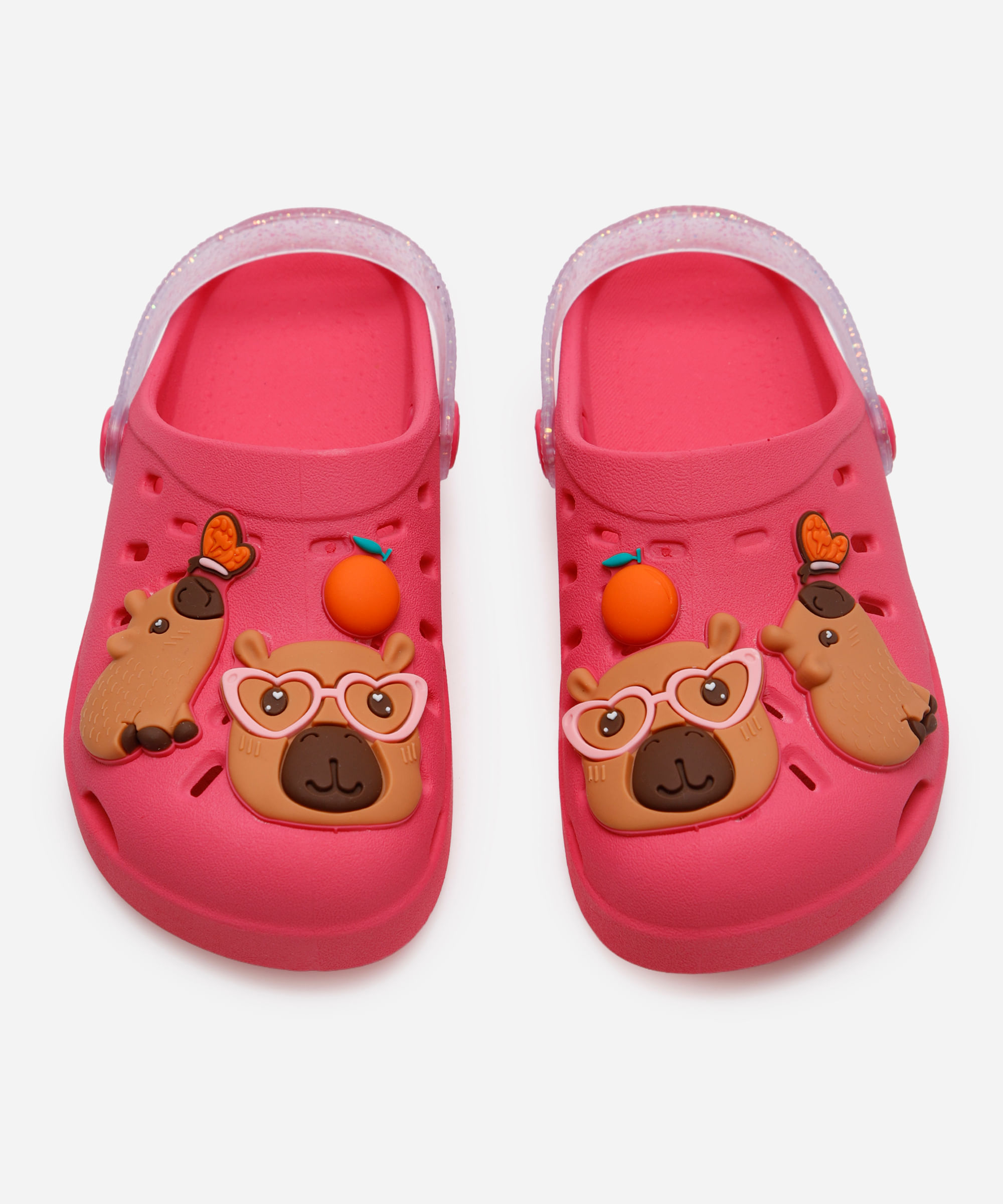 babuche infantil capivara com glitter rosa
