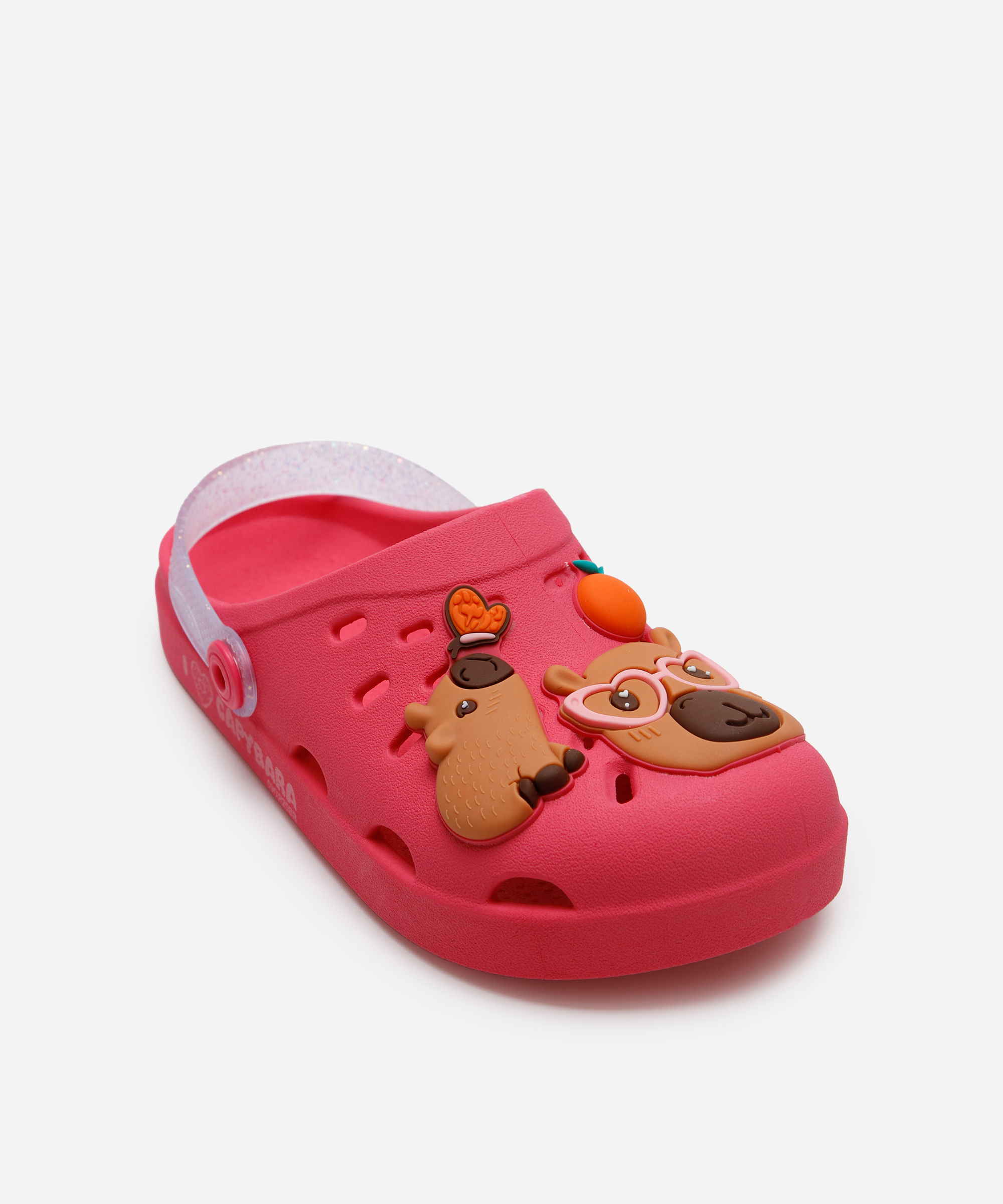 babuche infantil capivara com glitter rosa