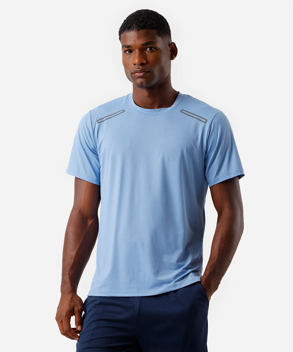 camiseta masculina esportiva texturizada azul