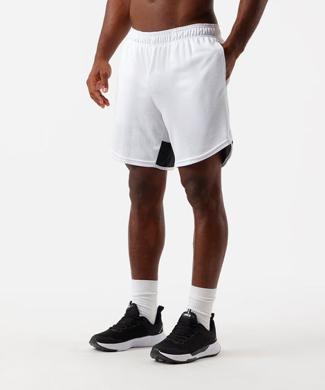 short masculino esportivo com recorte e nervura branco