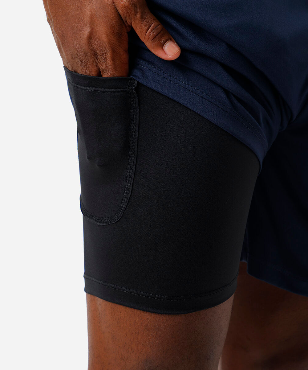 short masculino esportivo com bermuda interna azul