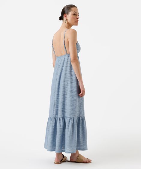 vestido longo alça fina feminino com recorte texturizado azul
