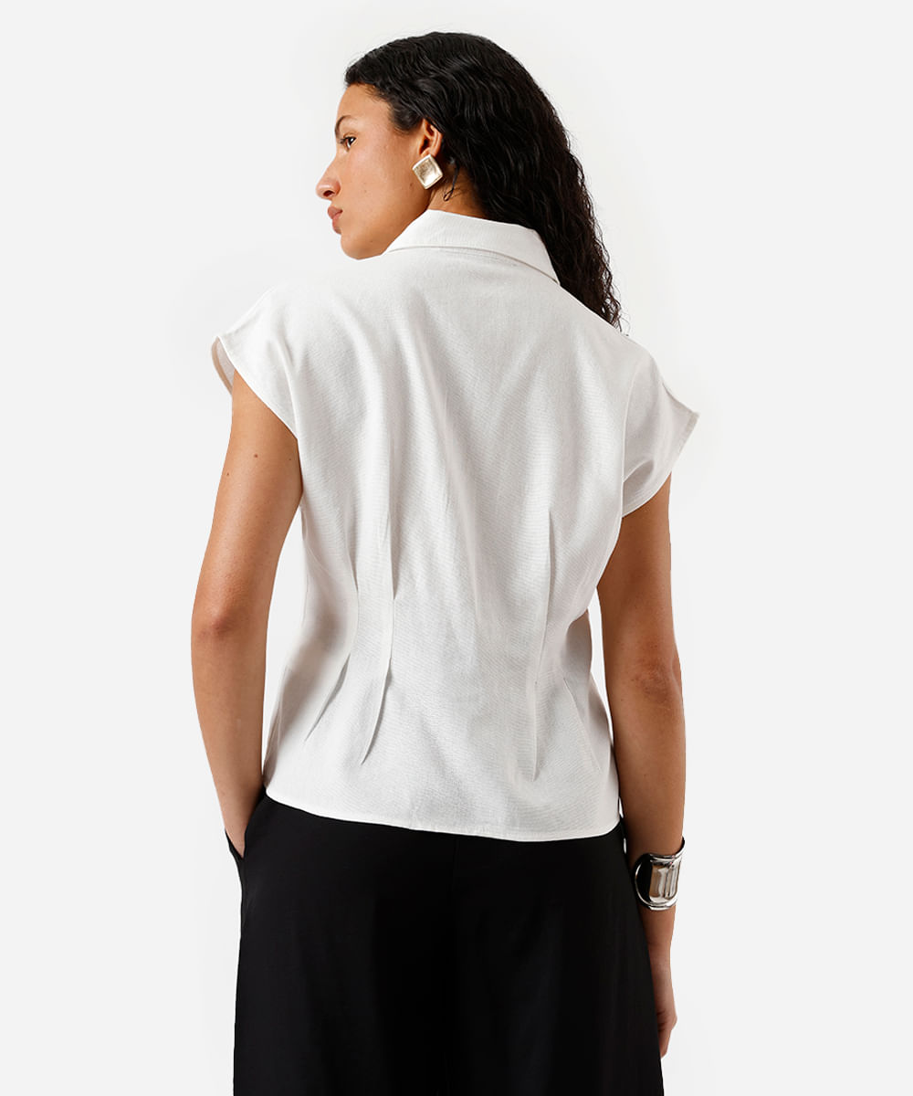 camisa feminina com linho e pregas off white