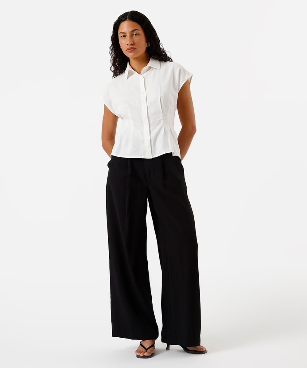 camisa feminina com linho e pregas off white