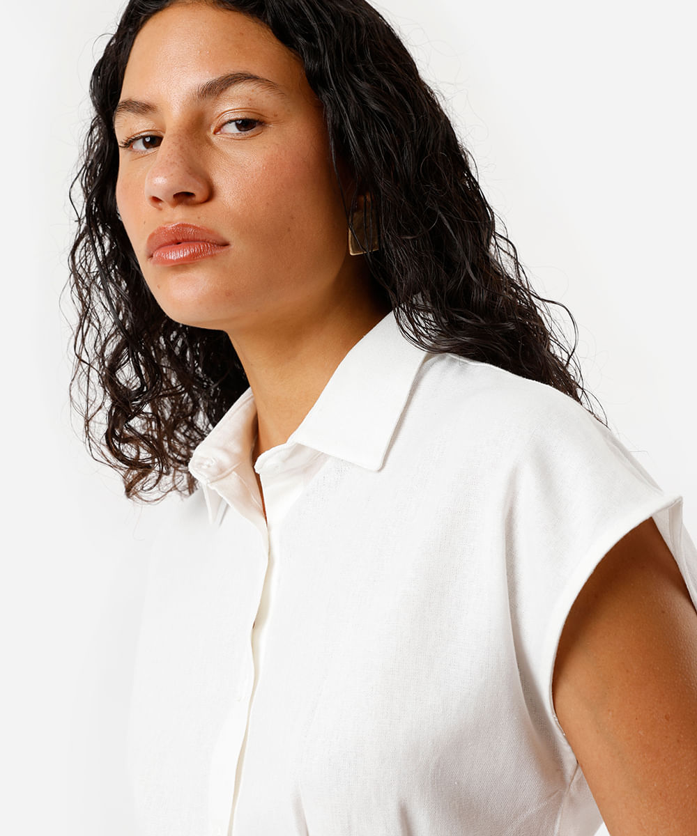 camisa feminina com linho e pregas off white