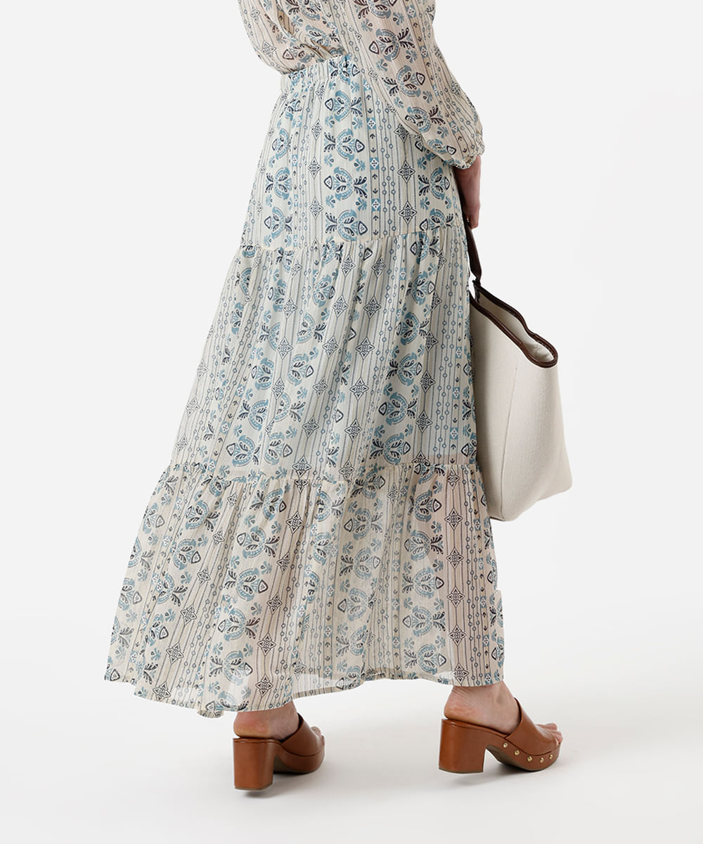 saia longa feminina com recortes étnica bege