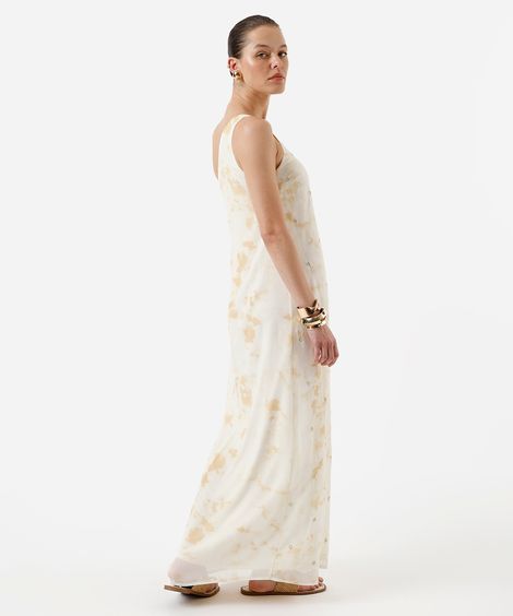 vestido longo ombro único feminino bordado texturizado bege